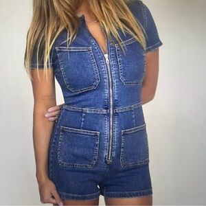 Free People CRVY Lennox denim short suit